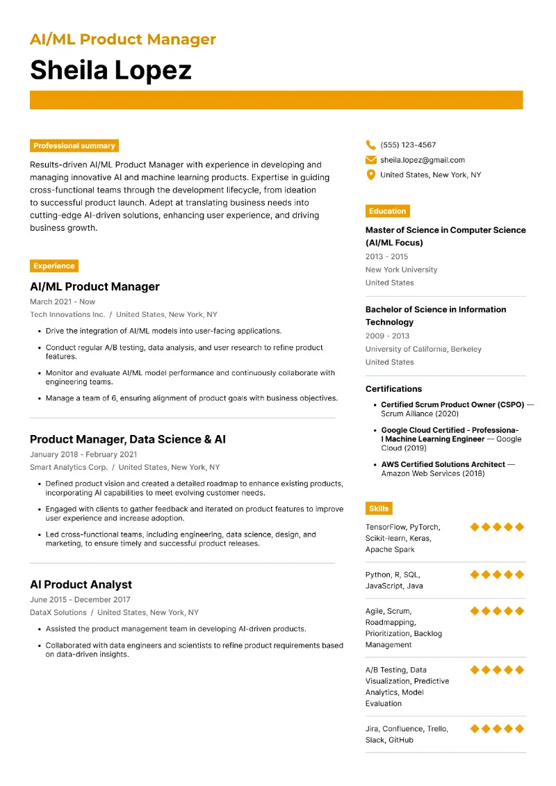 AI/ML Product Manager Resume AI/ML Product Manager Resume