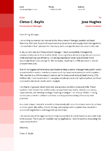 Procurement Manager Cover Letter Sample Procurement Manager Cover Letter Sample