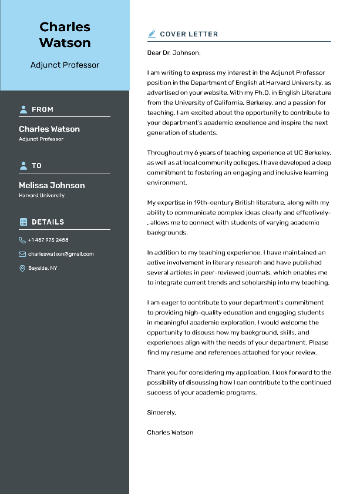 Adjunct Professor Cover Letter Adjunct Professor Cover Letter