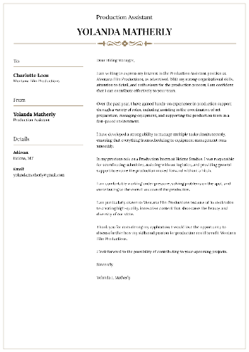 Production Assistant Cover Letter