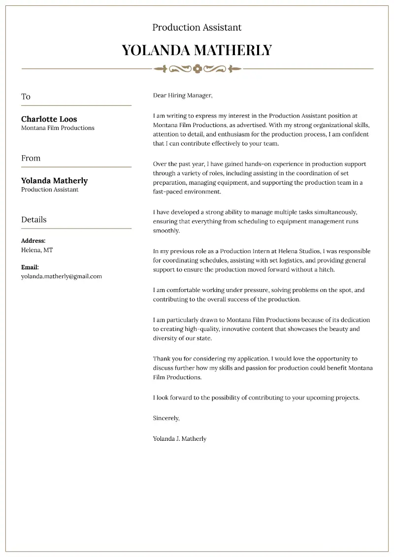 Production Assistant Cover Letter Production Assistant Cover Letter