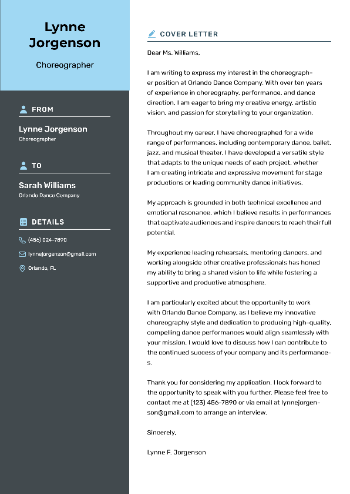 Choreographer Cover Letter Choreographer Cover Letter