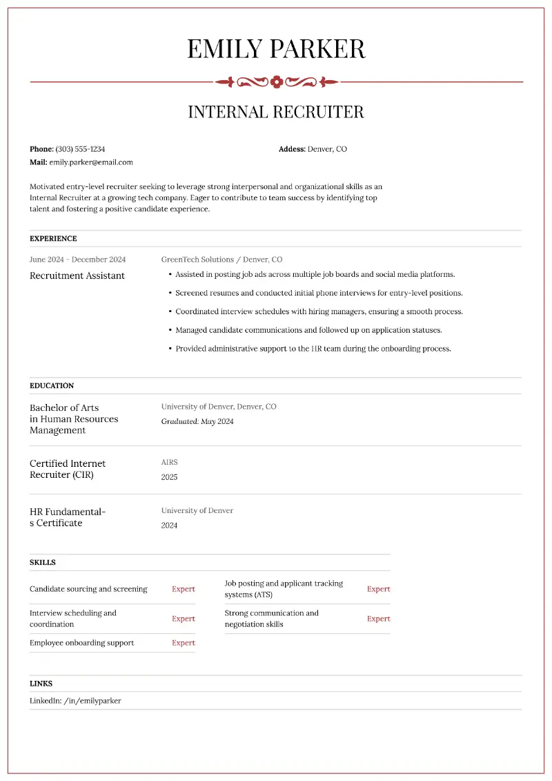 Entry-Level Recruiter Resume Examples + Tips for 2025