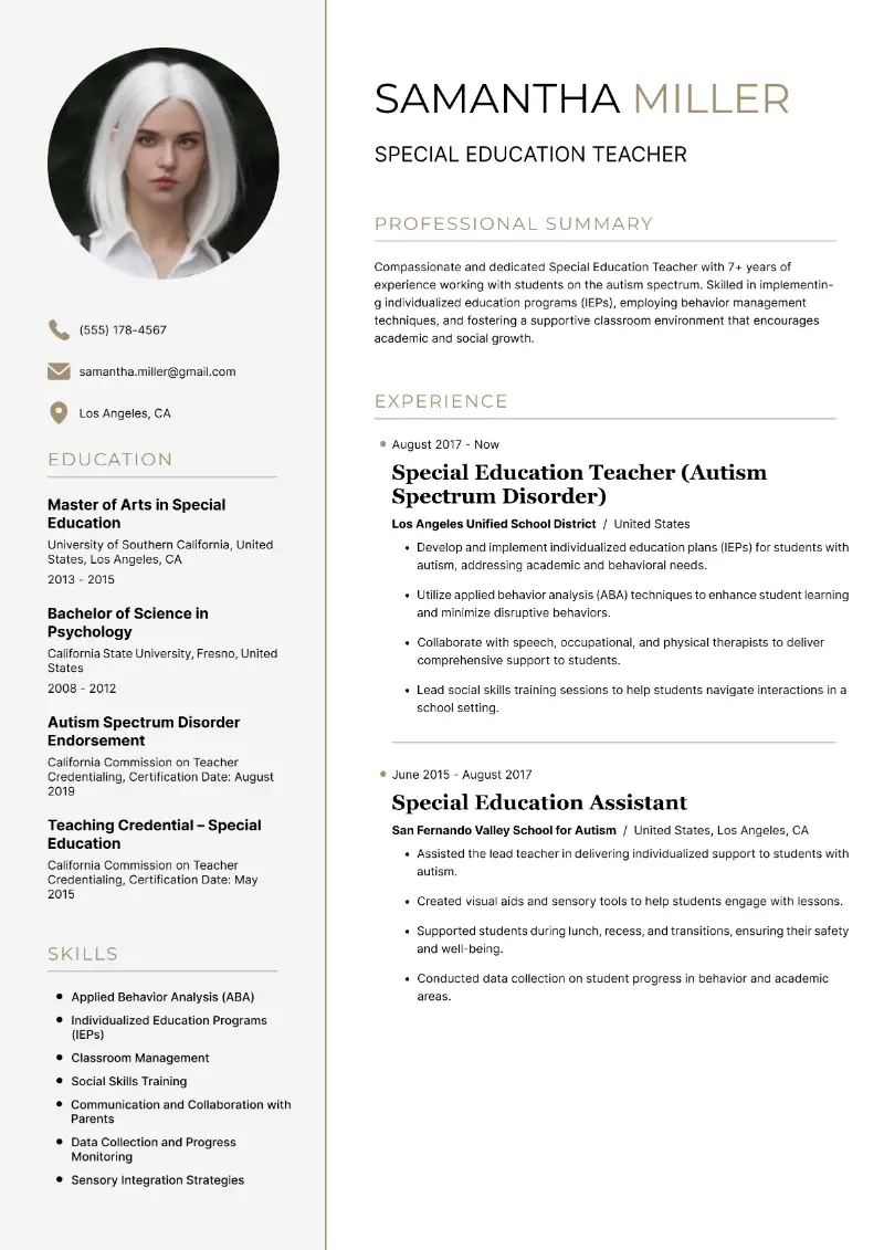 4 Special Education Teacher Resume Examples