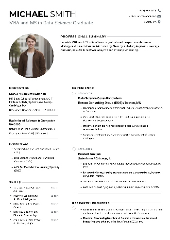 MBA and MS in Data Science Graduate Resume MBA and MS in Data Science Graduate Resume