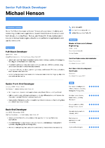 Senior Full-Stack Developer Resume