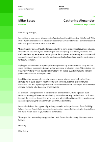 Principal Cover Letter Sample Principal Cover Letter Sample