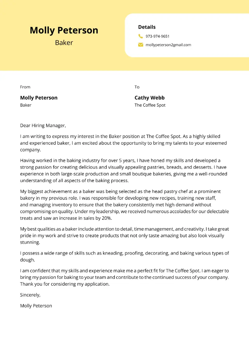 Baker Cover Letter