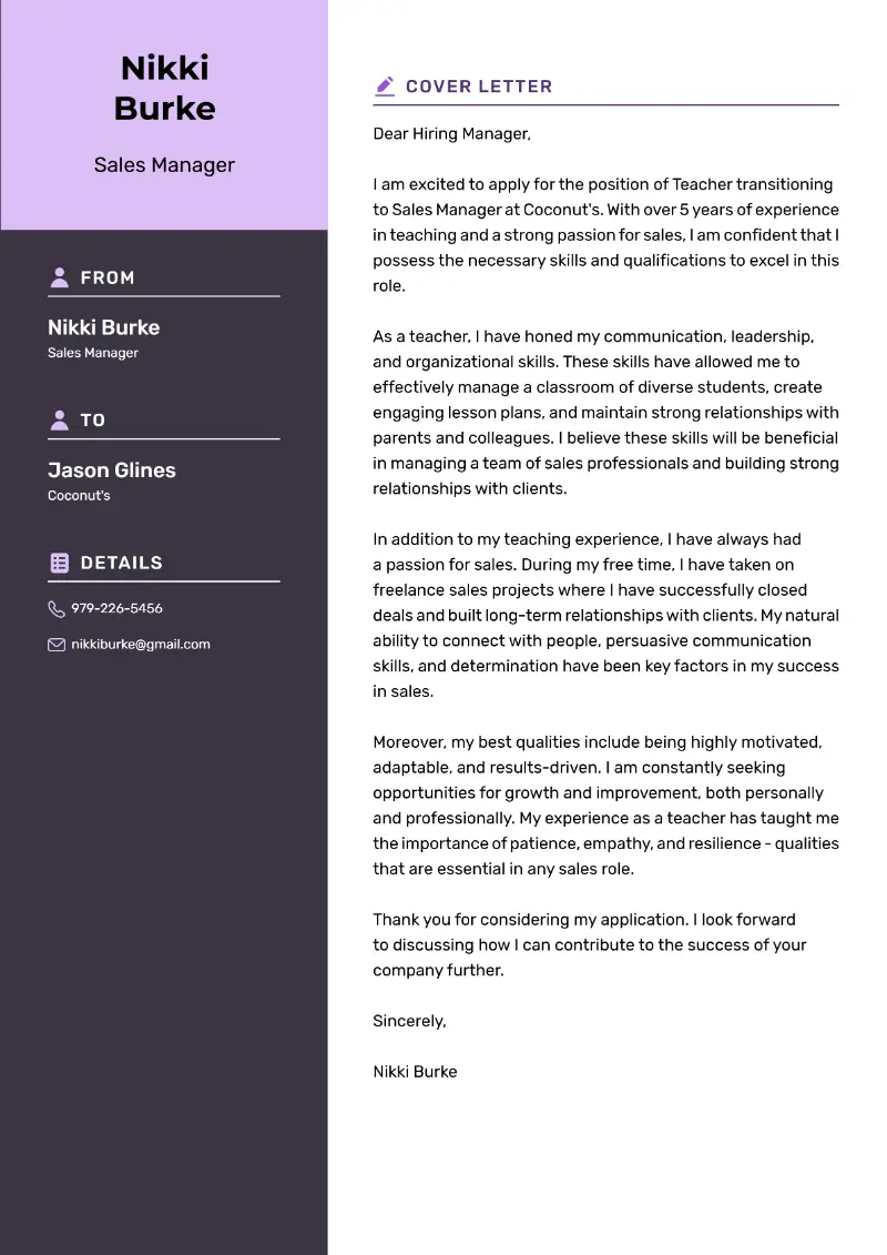 Sales Manager  Cover Letter Sales Manager  Cover Letter