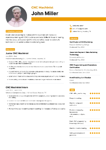 CNC Machinist Resume Sample