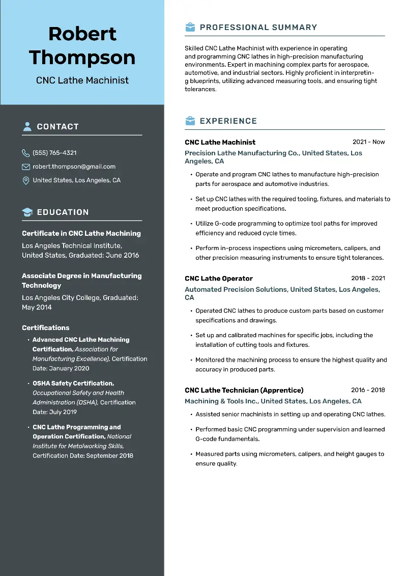 CNC Lathe Machinist Resume CNC Lathe Machinist Resume