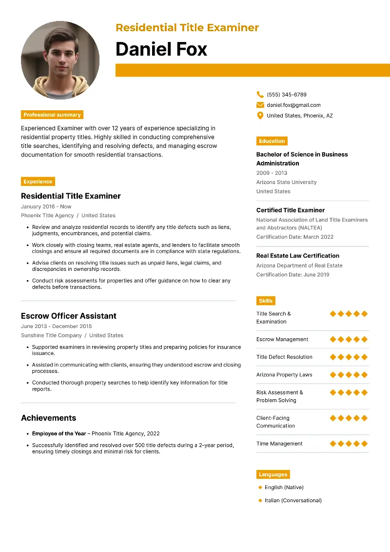 Residential Title Examiner Resume Residential Title Examiner Resume