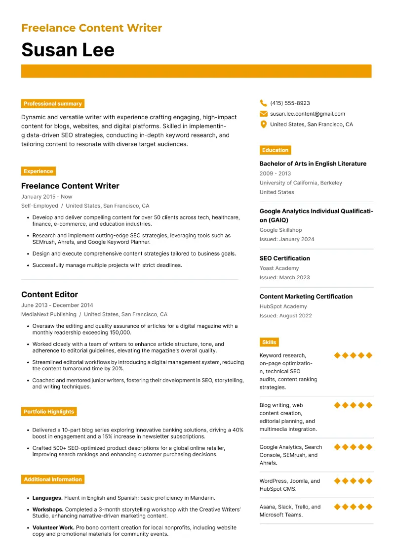 Freelance Writing Resume Examples and Templates for 2025