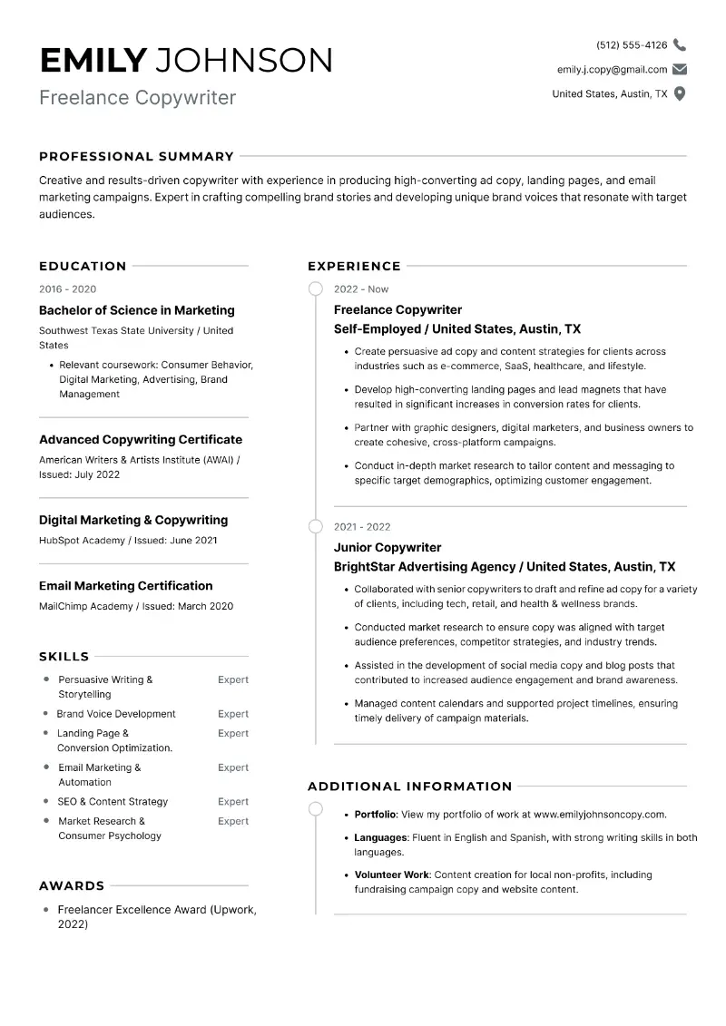 Freelance Copywriter Resume Freelance Copywriter Resume