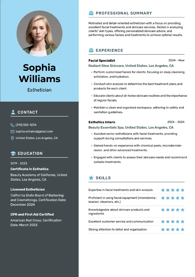 3 Entry-Level Esthetician Resume Examples and Templates