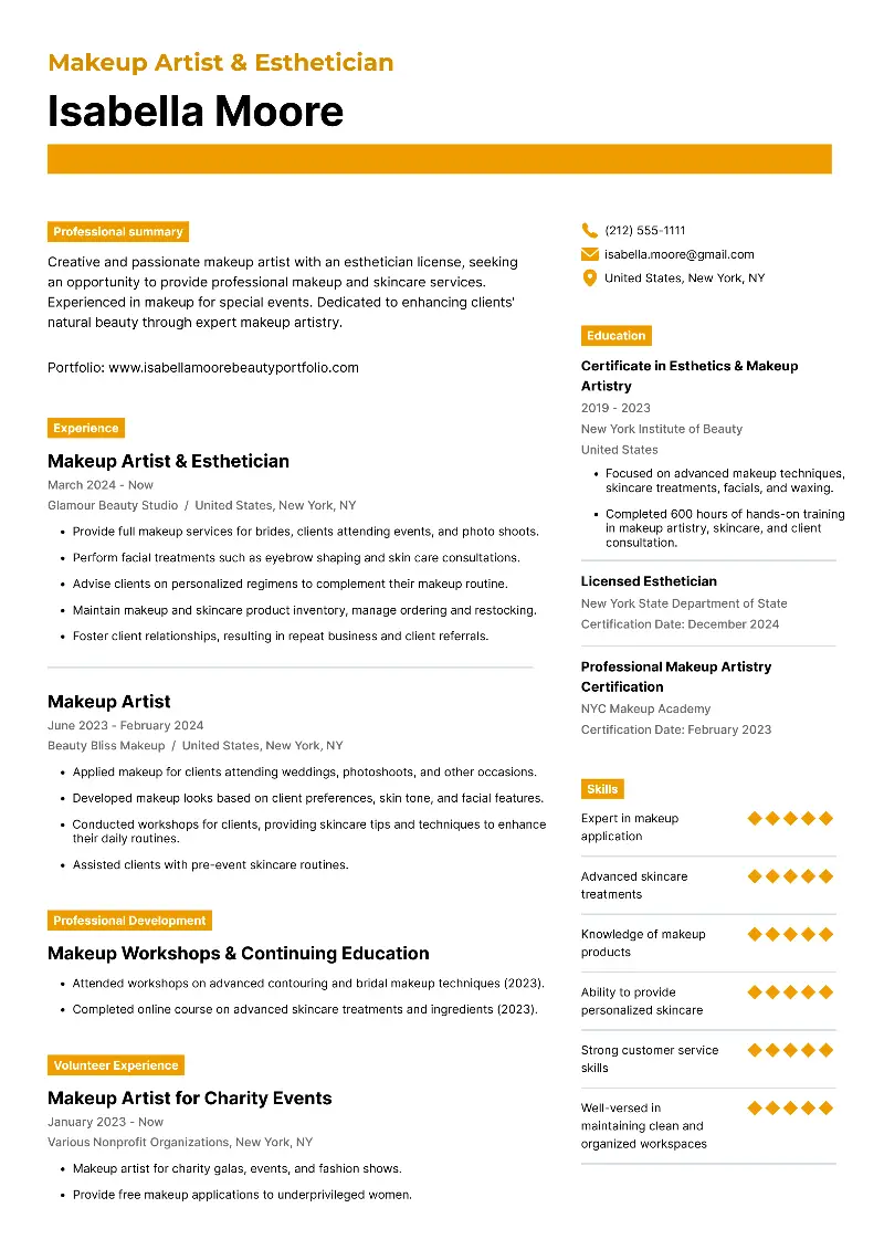 Makeup Artist & Esthetician  Resume Makeup Artist & Esthetician  Resume