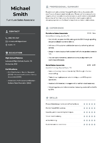 Furniture Sales Associate Resume Furniture Sales Associate Resume