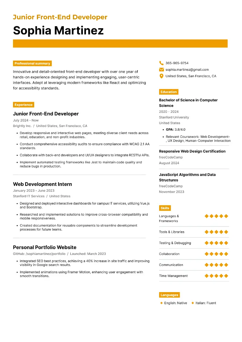 Junior Software Developer Resume Examples and Tips for 2025