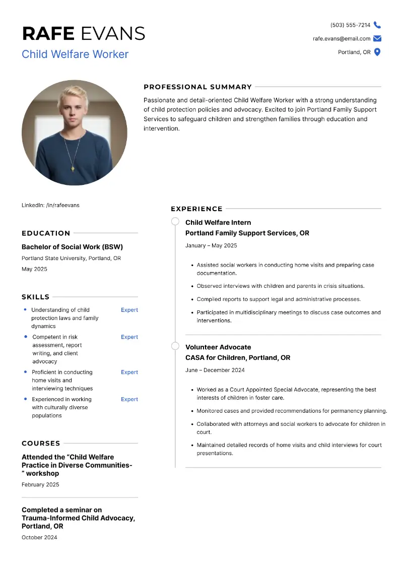 Child Welfare Worker Resume