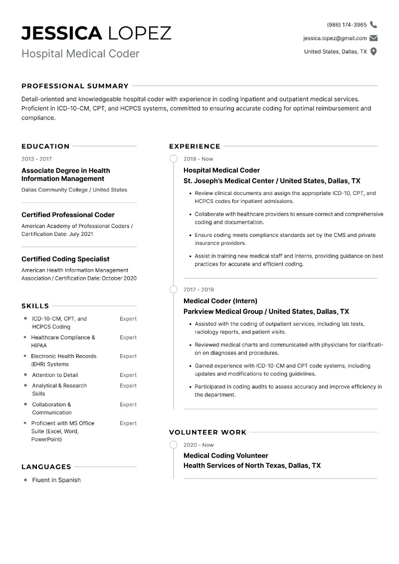 Medical Coder Resume Examples and Tips for 2025