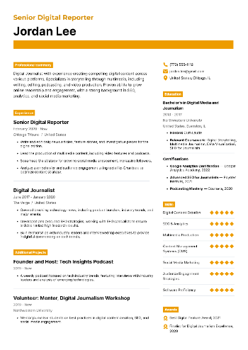 Senior Digital Reporter Resume