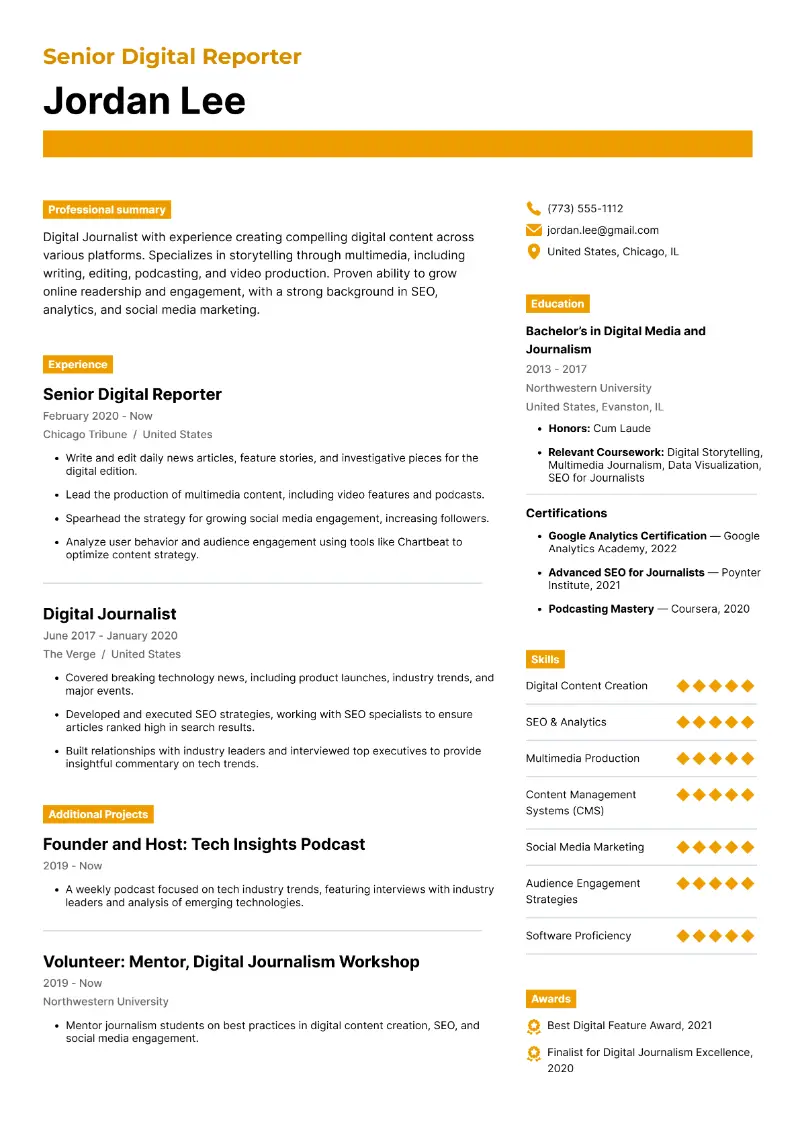 Senior Digital Reporter Resume Senior Digital Reporter Resume