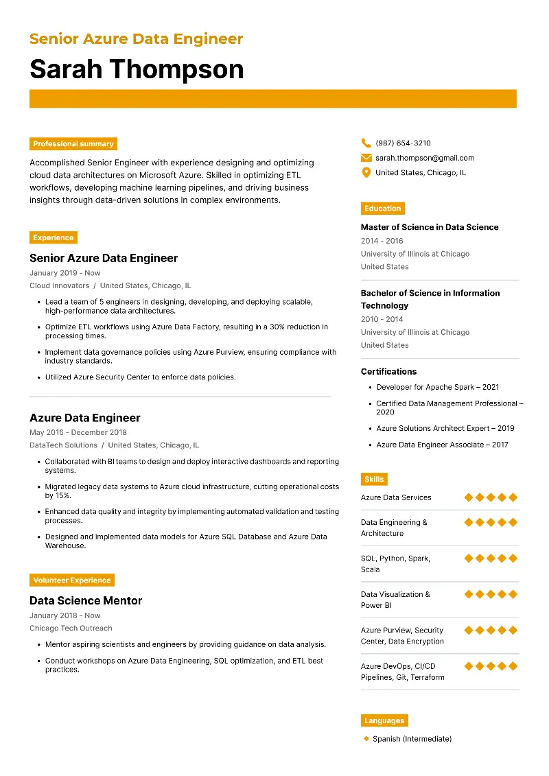 Azure Data Engineer Resume Examples & Templates for 2025