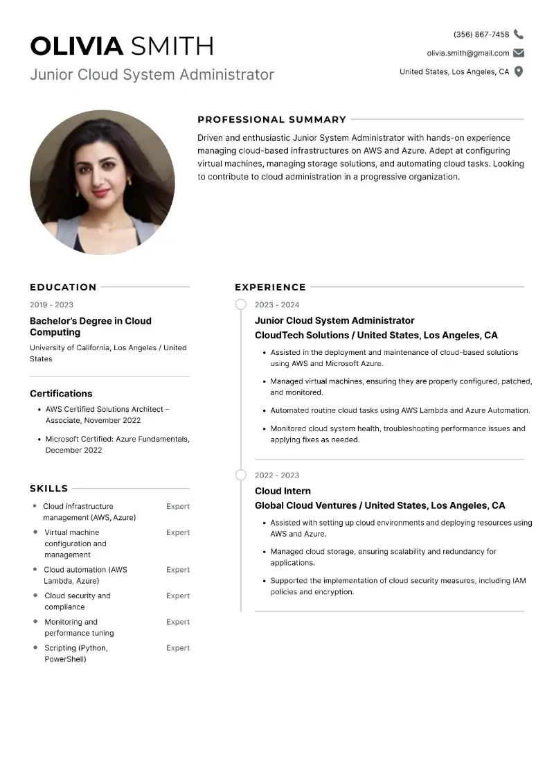 Junior Cloud System Administrator  Resume Junior Cloud System Administrator  Resume