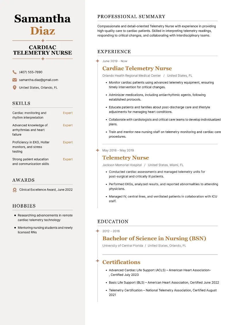 Telemetry Nurse Resume Examples and Writing Tips