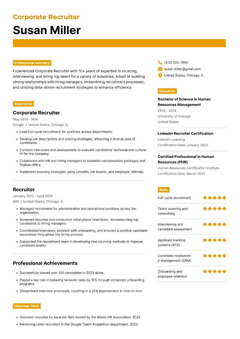 5 Recruiter Resume Examples, Templates & Guide for 2025