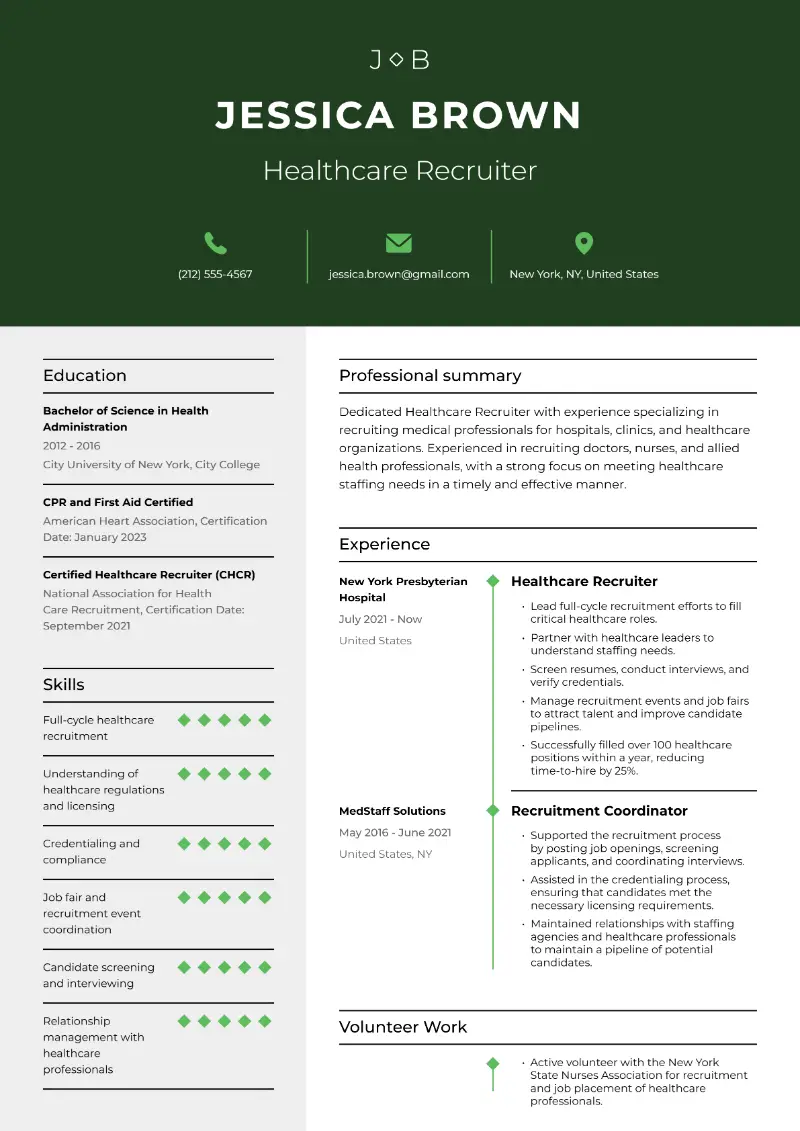 Healthcare Recruiter Resume