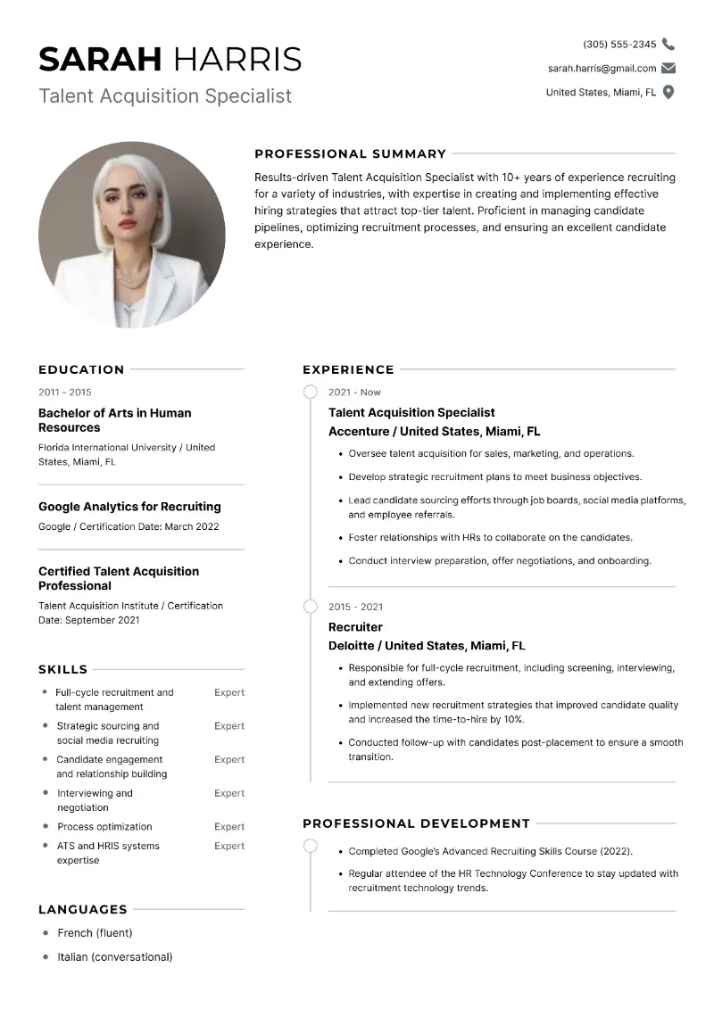 Talent Acquisition Specialist Resume