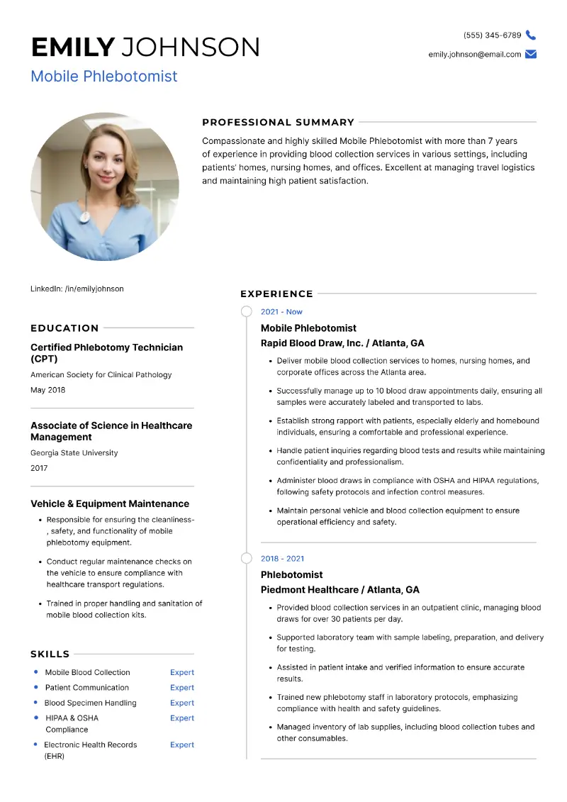 Mobile Phlebotomist Resume Mobile Phlebotomist Resume