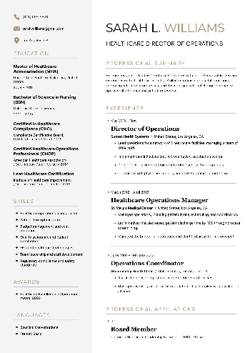Healthcare Director of Operations Resume Healthcare Director of Operations Resume