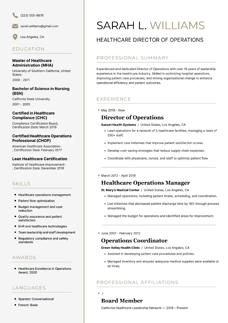 Healthcare Director of Operations Resume Healthcare Director of Operations Resume