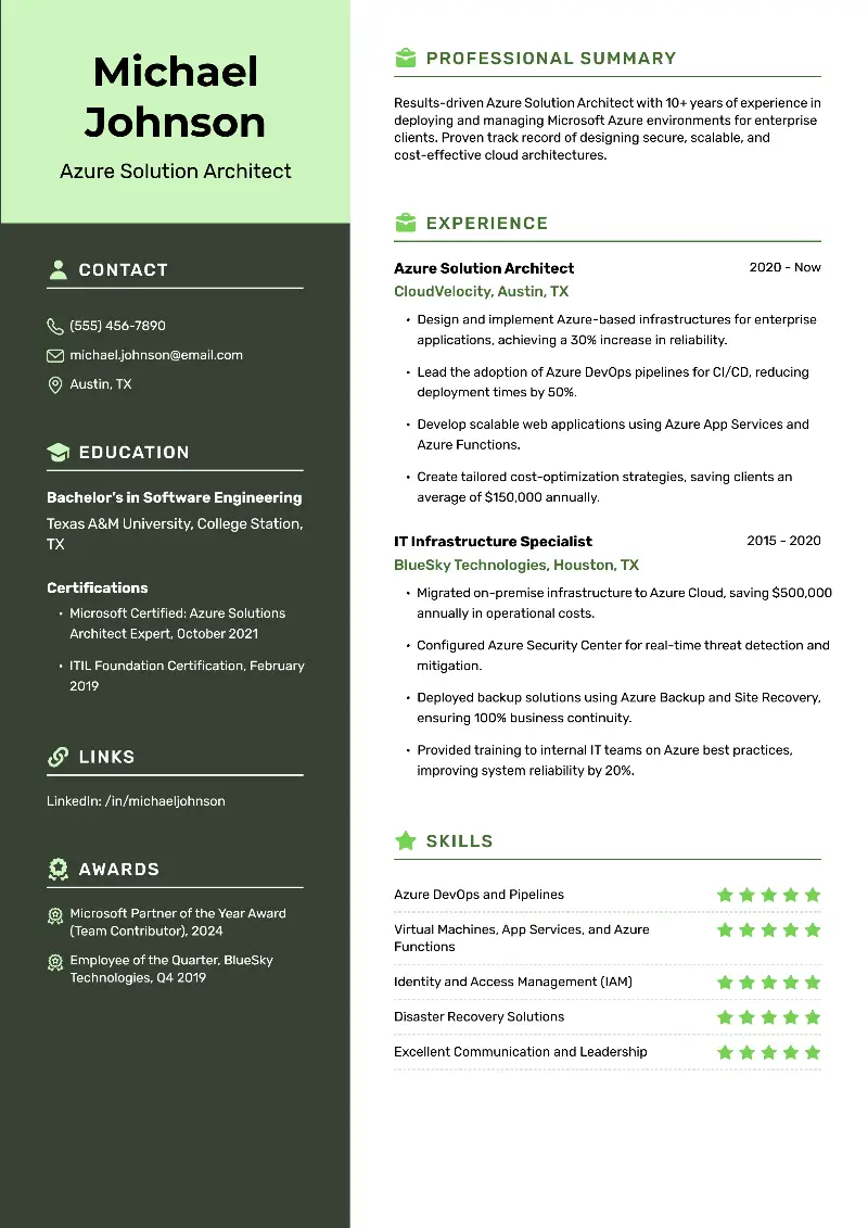 Azure Solution Architect Resume Azure Solution Architect Resume