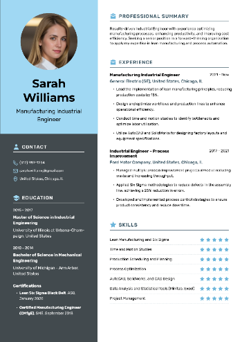 Manufacturing Industrial Engineer Resume