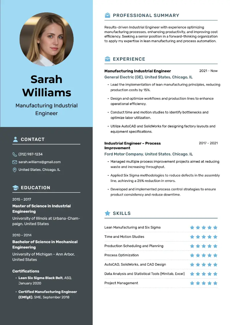 3 Great Industrial Engineer Resume Examples + Guide