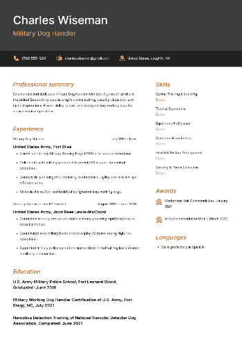 Military Dog Handler Resume