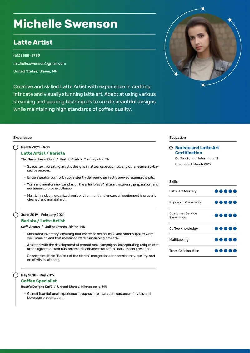 Latte Artist Resume