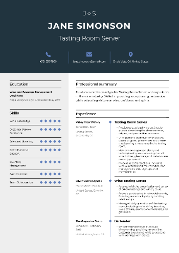 Tasting Room Server Resume Tasting Room Server Resume
