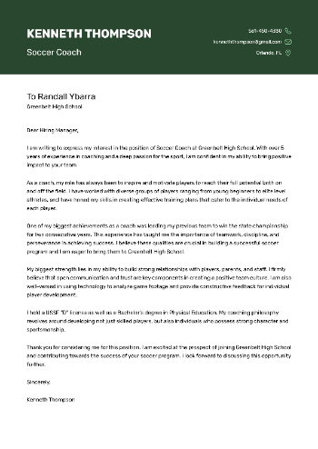 Soccer Coach Cover Letter Example Soccer Coach Cover Letter Example
