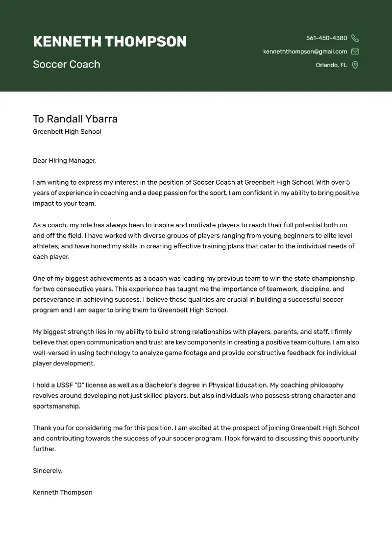 Soccer Coach Cover Letter Soccer Coach Cover Letter