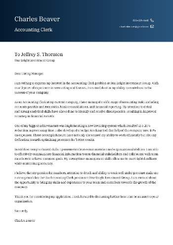 Accounting Clerk Cover Letter Sample Accounting Clerk Cover Letter Sample