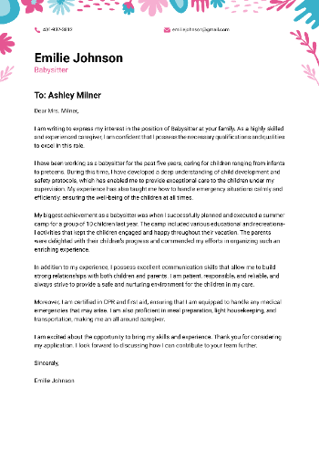 Babysitter Cover Letter Babysitter Cover Letter