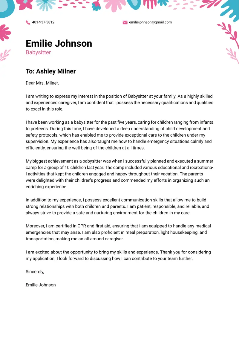 Babysitter Cover Letter