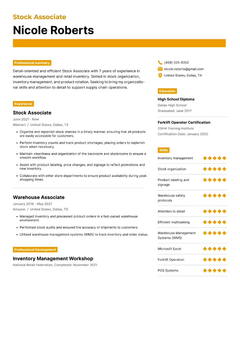 Stock Associate Resume Stock Associate Resume