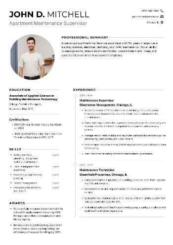Apartment Maintenance Supervisor Resume