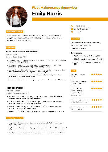 Fleet Maintenance Supervisor Resume