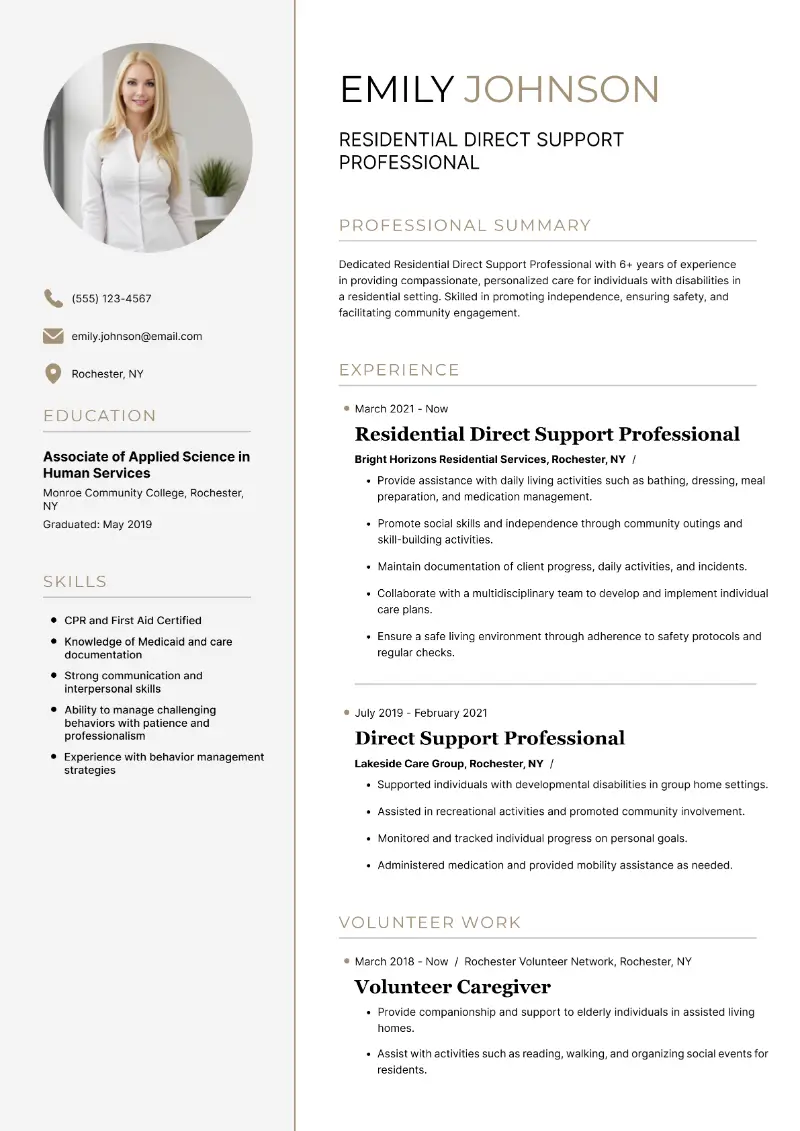 Direct Support Professional Resume Examples & Tips for 2025